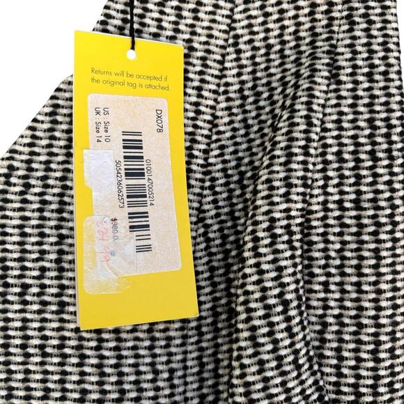 NWT Karen Millen Tailored Tweed Dress US Size 10 Black White Full Skirt V-Neck - Picture 7 of 9